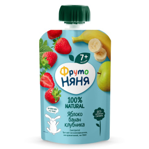 Пюре Фруто Няня (яблоко, банан и клубника) 90 г м/у