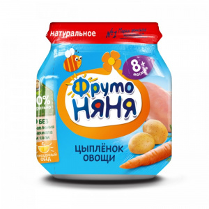 "ФрутоНяня" из цыпленка с рисом и овощами с 8 месяцев 100 г.