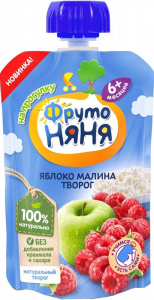 Пюре Фруто Няня яблоко-малина-творог 90г