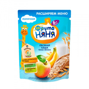Каша для детского питания Фрутоняня из овсяной муки, молока, яблок и банана 200г