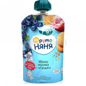 Пюре Фруто Няня яблоко черника с печеньем непроливайка, 90г
