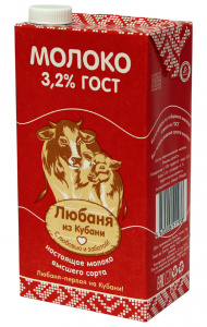 Молоко ультрапастеризованное Любаня из Кубани 3,2% 1л