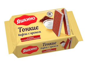 Вафли тонкие Яшкино с какао и молочным кремом, 144г